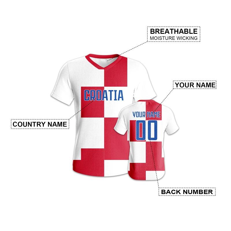Kroatien Fußballtrikot Benutzerdefiniertes Fußballhemd mit personalisiertem Namen Nummer Fußballmannschaftstrikot für Männer Frauen Kinder