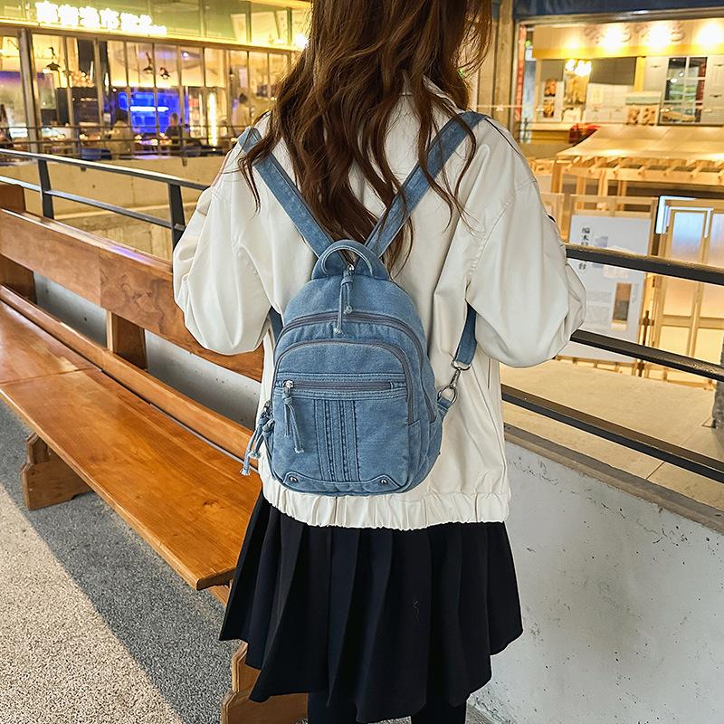 Schoolbag Denim Breast Bag Women's New Versatile Lightweight Outdoor Multifunctional Messenger Bag Multi-pocket Change Mobile Phone Bag