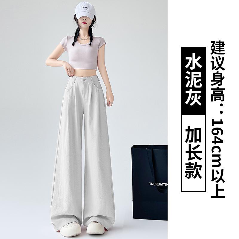 Women's High Rise Wide Leg Suit Pants Loose Straight Leg Viscose Trousers Thin Pocket Elegant Office Casual Summer Long Pants Two Length