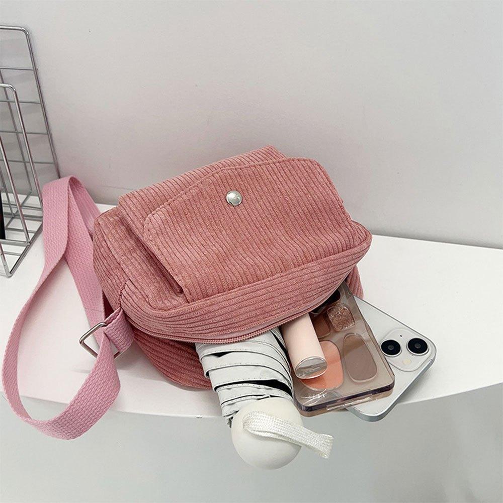 Autumn Winter Corduroy Women's Single Shoulder Bag Simple Solid Color Zipper Crossbody Bag Fashi Versatile Commuter Square Bag