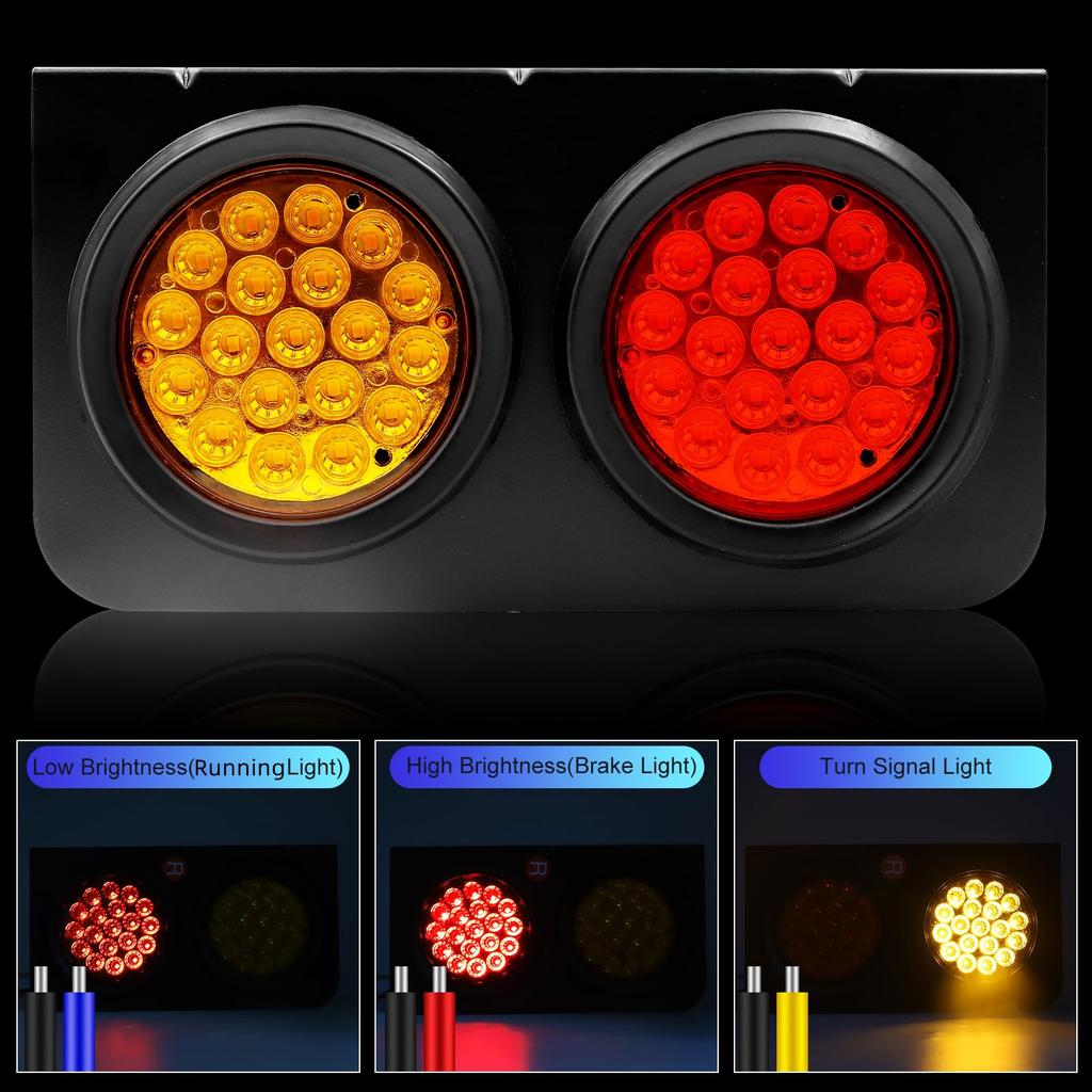 24V Universal Rear LED Truck Tail Super Bright Trailer Tail Lights for Turn Running and Brake Stop Lights 19-LED Lights, Tractors, 5-Function Signals,