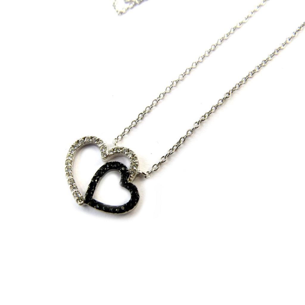 Les Trésors De Lily [N5372] - Silberne 'Love' Halskette schwarz weiß (rhodiniert)