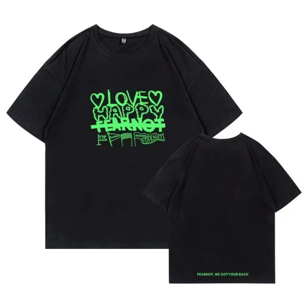 Același tricou unisex larg cu mânecă scurtă și gât rotund din bumbac pur ca haine de top de la Întâlnirea Fanilor LE SSERAFIM FEARNADA