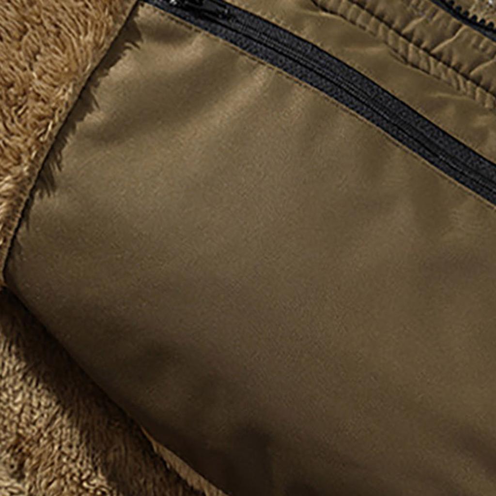 Men's  Winter Zipper Warm Down Jacket Hooded Plush Solid Color  Cotton Coat