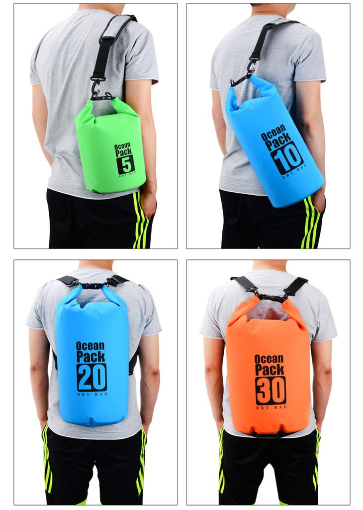 20L Motorcycle Waterproof Black Dry Bag with Shoulder Strap for Swimming Hiking