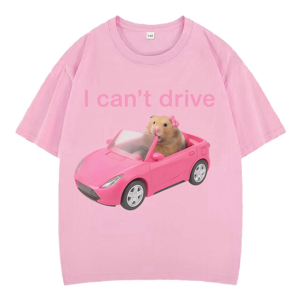 Ich kann nicht fahren Lustiges Hamster Meme T-Shirt Mode Print T-Shirt Herren Damen Kurzarm Baumwolle Lässig Ästhetisch trendige T-Shirts