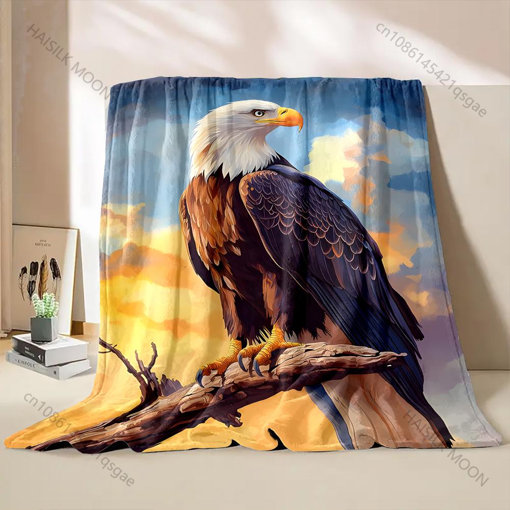 1PC Bald eagle perched on branch Print Blanket Warm Soft Fluffy Kids and Adult Sofa Bed Throw Blanket for Home Travel Camping 75X95CM