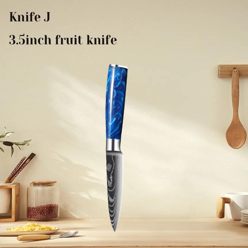 Fruit Knife Damascus Steel Knife Professional Chef s Knife DIY Fruit Carving Knife Home Meat Slicing Knife Blue Resin Handle