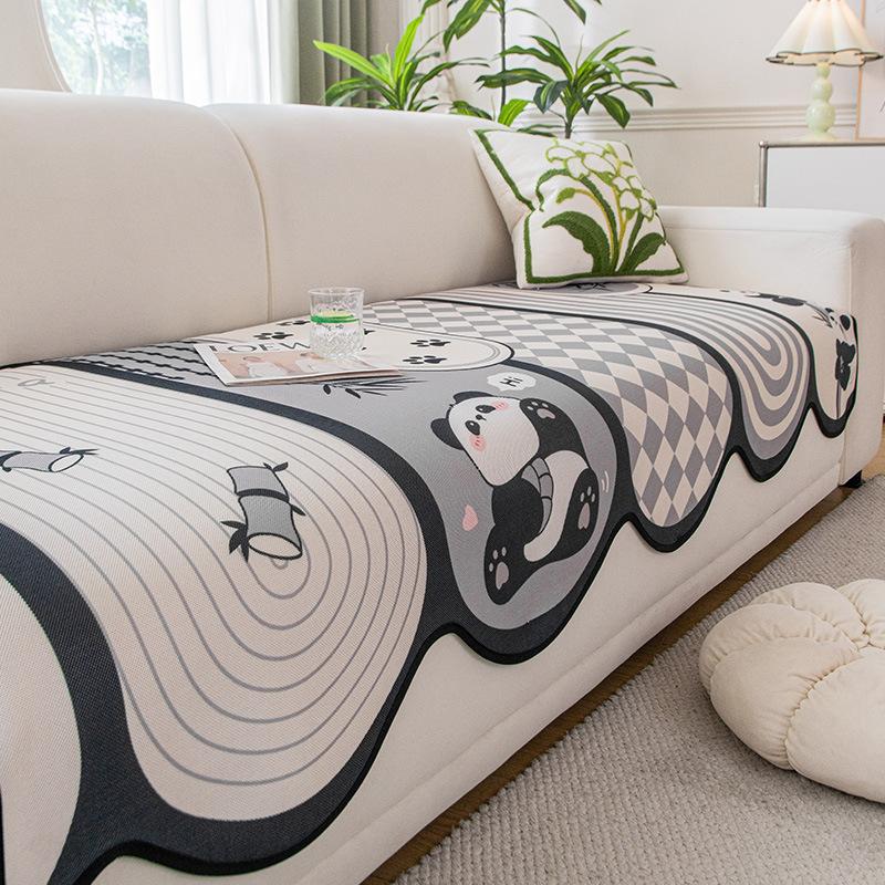 

New Cartoon Panda Printed Sofa Cushion Irregular Cooling Summer Non-Slip Sofa Cover Soft Anti Cat Scratch Corner Couch Covers 90*90cm серый