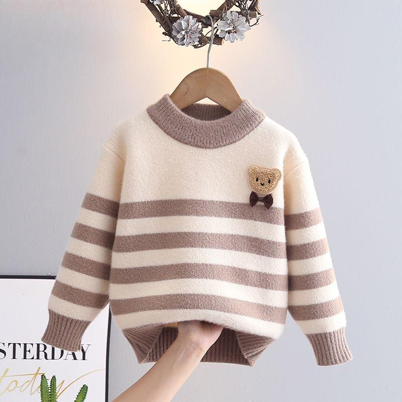 

Дети Мальчики Осень Зима Свитер Хлопок Наклейка Полосатый Малыш Мальчики Пуловеры Круглый Воротник Цветной Младенец Мальчик Трикотаж 130cm хаки