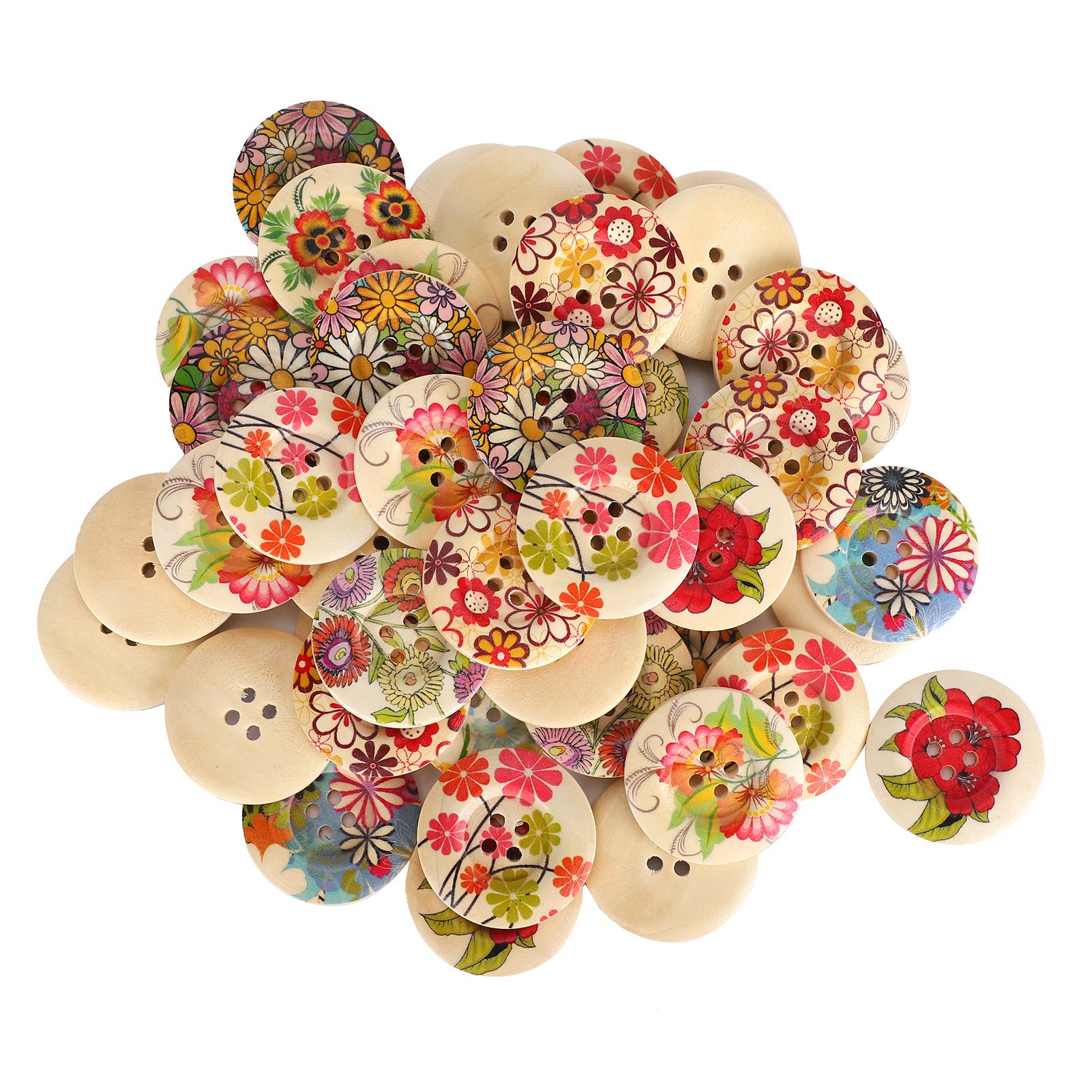 

100 шт. пуговиц натурального дерева цветной печати широкобокие DIY аксессуары для одежды 30 мм