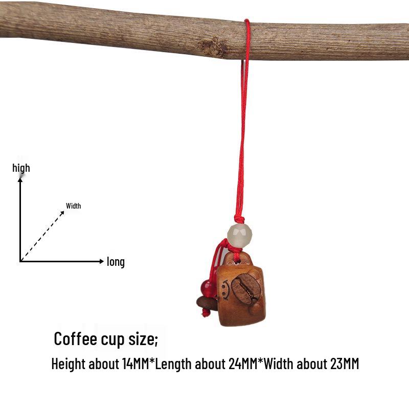 Peach Wood Coffee Bean Teddy Bear Heart Handbag Charm Pendant Keychain