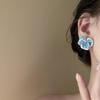 Silver Needle Butterfly Heart Earrings with Blue Gradient Drip - Elegant Autumn/Winter Studs
