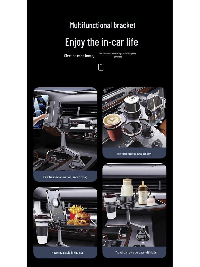 Tavă Suport Pahar Auto și Suport Telefon cu Raft de Depozitare