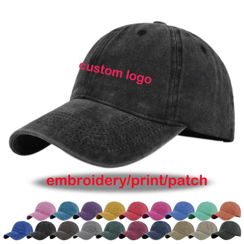 Evertop Water Washable Cotton Baseball Hat for Adults and Kids Pure Color with Custom Embroidered Logo Vintage Sunshade Style