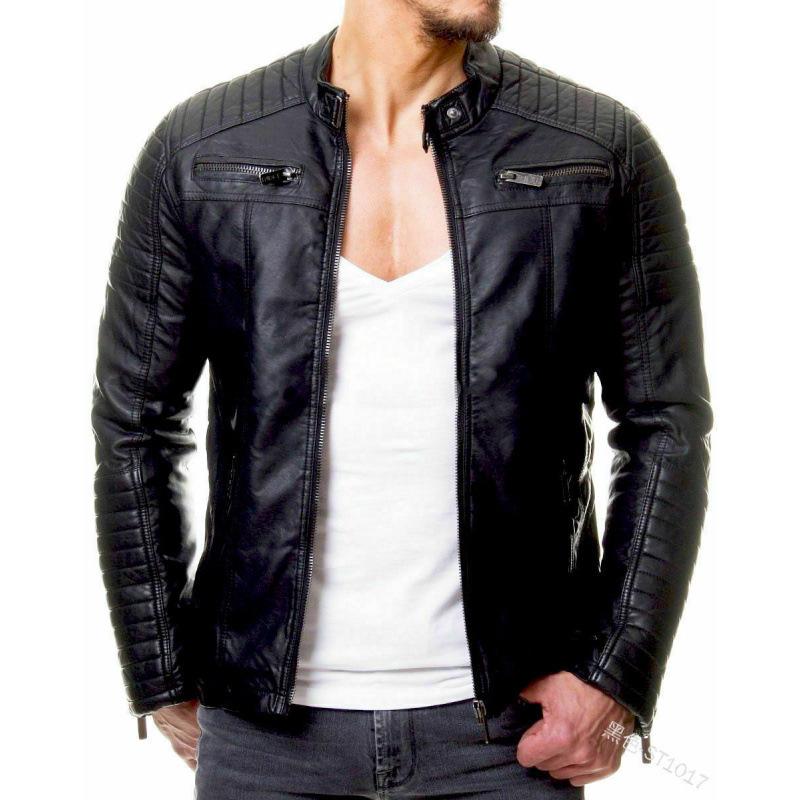 European and American men's leather jacket PU leather stand-up neck zipper cardigan jacket leather jacket
