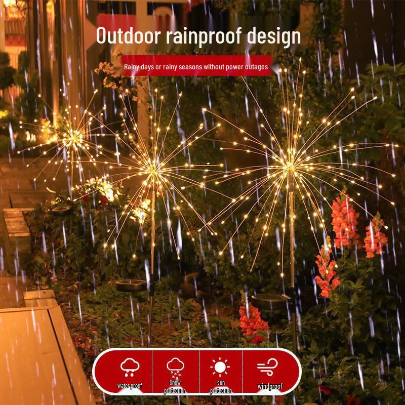 Solar Dandelion Twinkling Copper Wire Outdoor Garden Lights Strip - Waterproof Ground Insert Flower Lights.