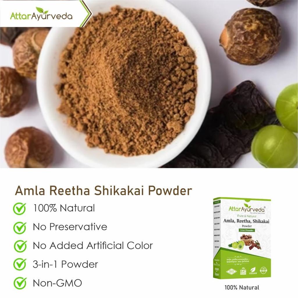 Attar Ayurveda Amla Reetha Shikakai Powder Natural Herbal Hair Cleanser For Hair Growth No SLS No Paraben Hair Wash 200g