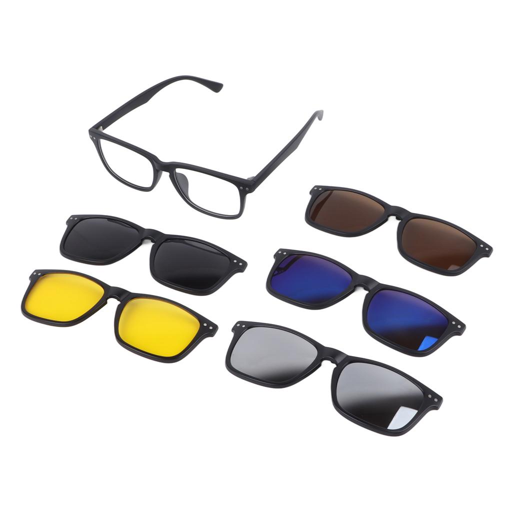 Magnetic Clip On Sunglasses UV Protection TR Rectangular Frame Stylish Clip On Night Driving Glasses 5 Clips