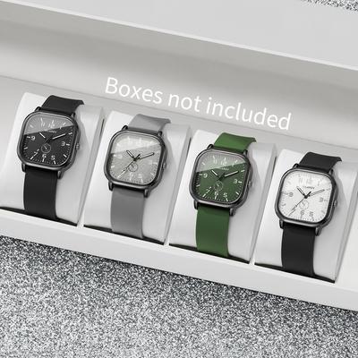 4pcs/set Women's Watch Elegant Style Silicone Square Digital Scale Dial Trendy Fashion Quartz Watch Combination Set (No Box))