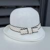 Elegant bow knitted dome basin hat women's spring and summer retro British fashion crimped bucket hat travel visor