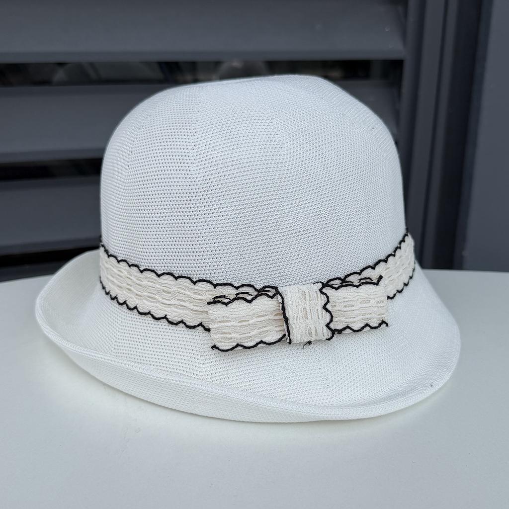 Elegant bow knitted dome basin hat women's spring and summer retro British fashion crimped bucket hat travel visor