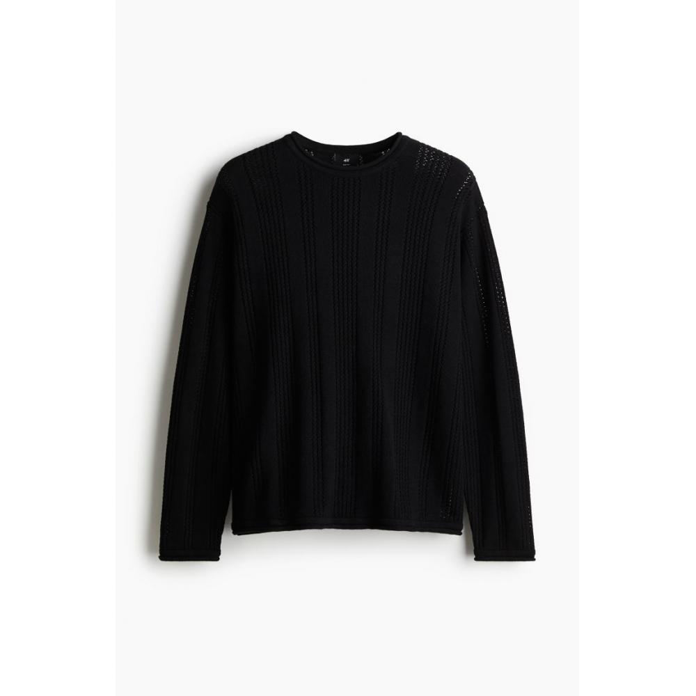 H M Pointel Knit Sweater Regular Fit Black