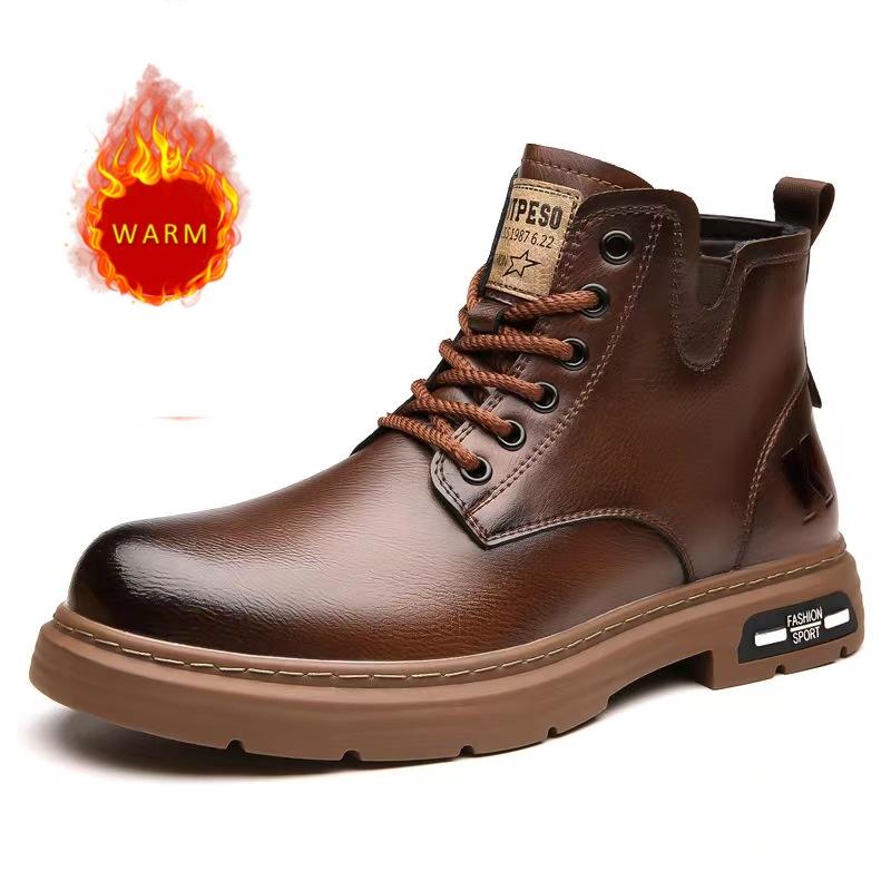 

Мода 2024 Британский стиль Мужская повседневная обувь из натуральной кожи Зимние ботинки с высоким берцем Рабочая обувь Мужская деловая повседневная обувь Толстая подошва 38