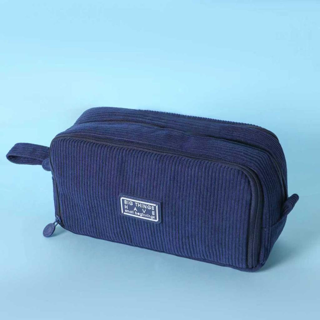 Corduroy Pencil Case Large Capacity Stationery Bag Vintage Style Zipper Pouch for School Students Unisex