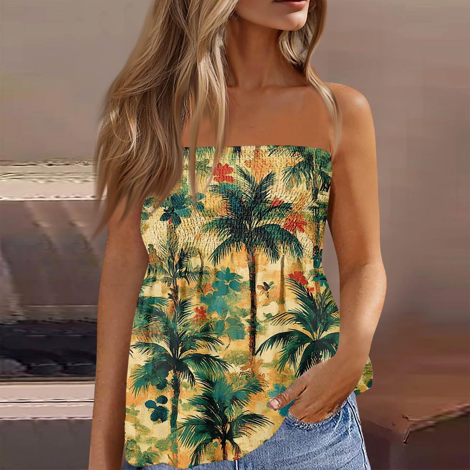 

Летние топы-трубы для женщин, милая сексуальная футболка без рукавов с открытыми плечами и цветочным принтом L жёлтый