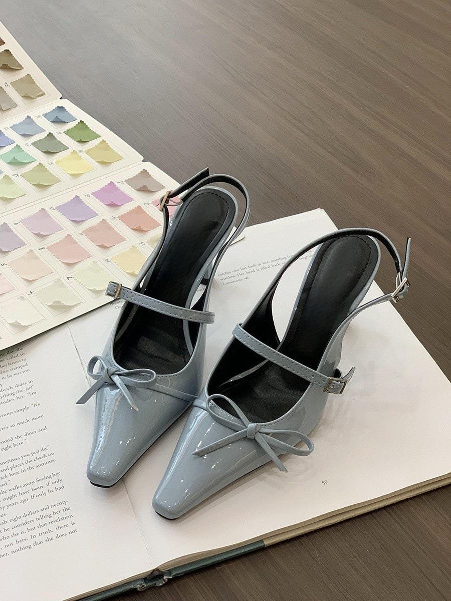 

Fashion 2025 Summer New Fashionable Women s High Heels Butterfly Knot Buckle Sexy Pointed Fine Heel Sandals for Women Sandalias De Mujer 35 синий
