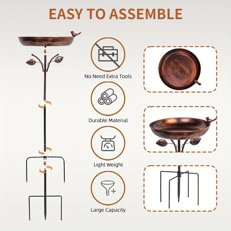 1pcs Vintage Iron Bird Feeder & Bath with Ground Stake Antique Outdoor Garden Decor Rustic Yard Ornament for Birds