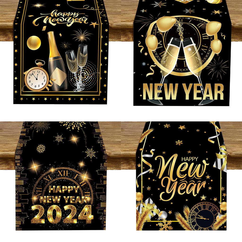2024 New Year Party Backdrop Firework Clock Bokeh Champagne Photocall Celebrate Banner Boy Girl Adult Backgrounds Decoration