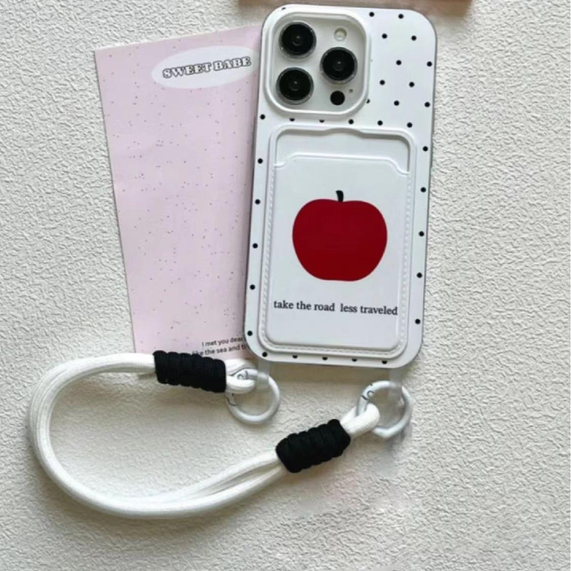 

Cartoon Polka Dot Red Apple 16promax Phone Case IPhone15 Protective Case 14 New Style 13 Lanyard 12 Simple Apple 16PRO