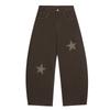 Unisex Streetwear Loose Fit Cotton Trousers With Star Detail - Black Coffee Color Straight Leg Casual Pants