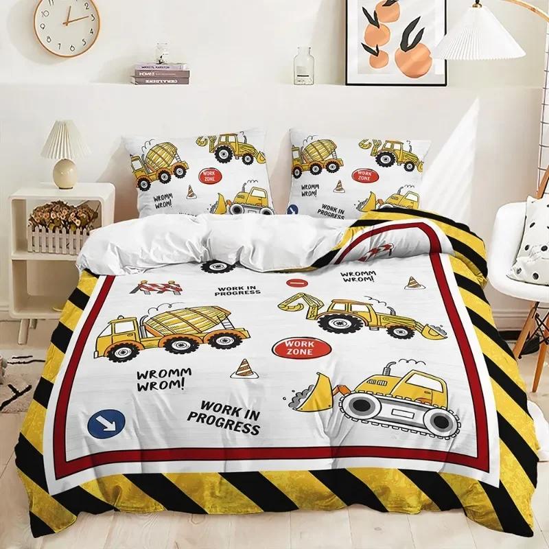 Engineering Vehicle Bedding Sets For Boys Excavator Duvet Cover SetQueen Comforter CoverPlaystation Designs Bed Set For Teen