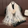 Summer new solid color floral fringed shawl, women's fashion thin plum blossom with lace long towel