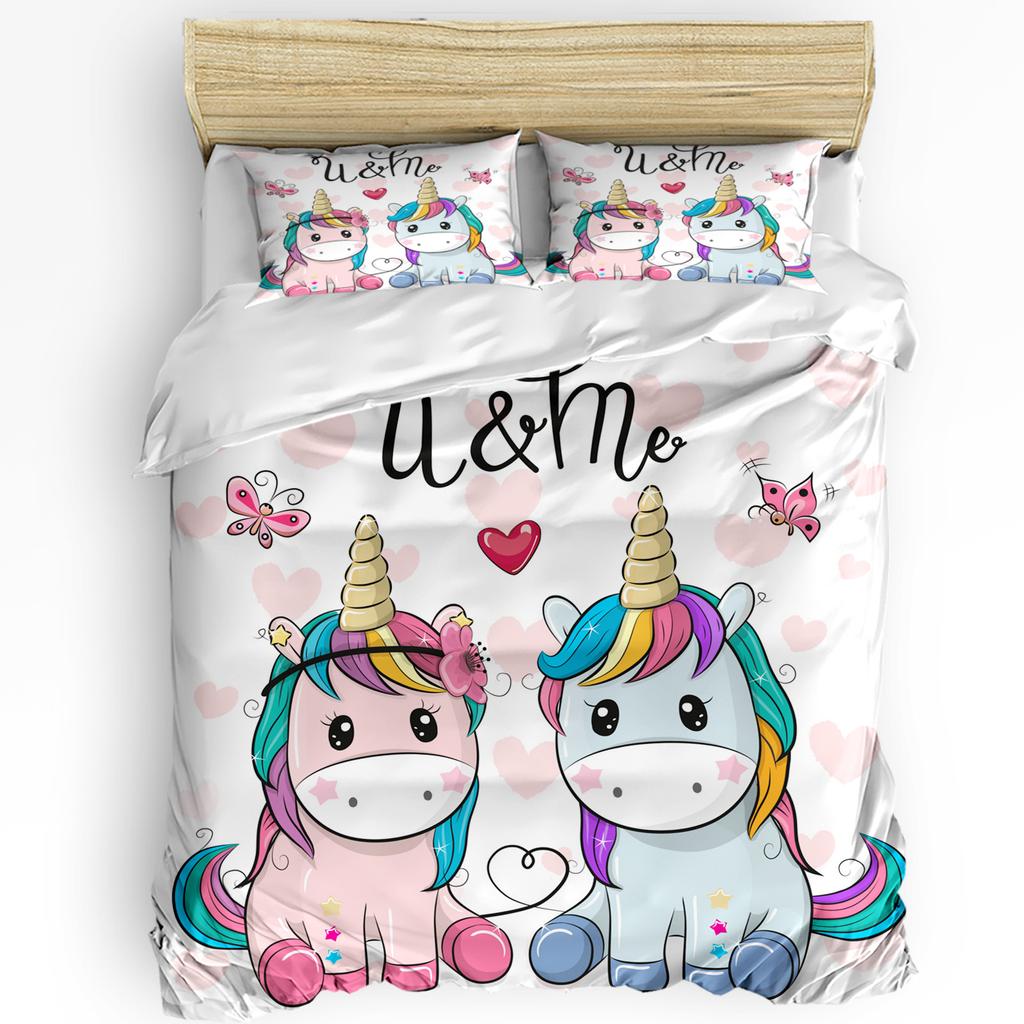 Kawaii Stars Hippo Baby Cute Animal White 3pcs Bedding Set For Double Bed Home Textile Duvet Cover Quilt Cover Pillowcase