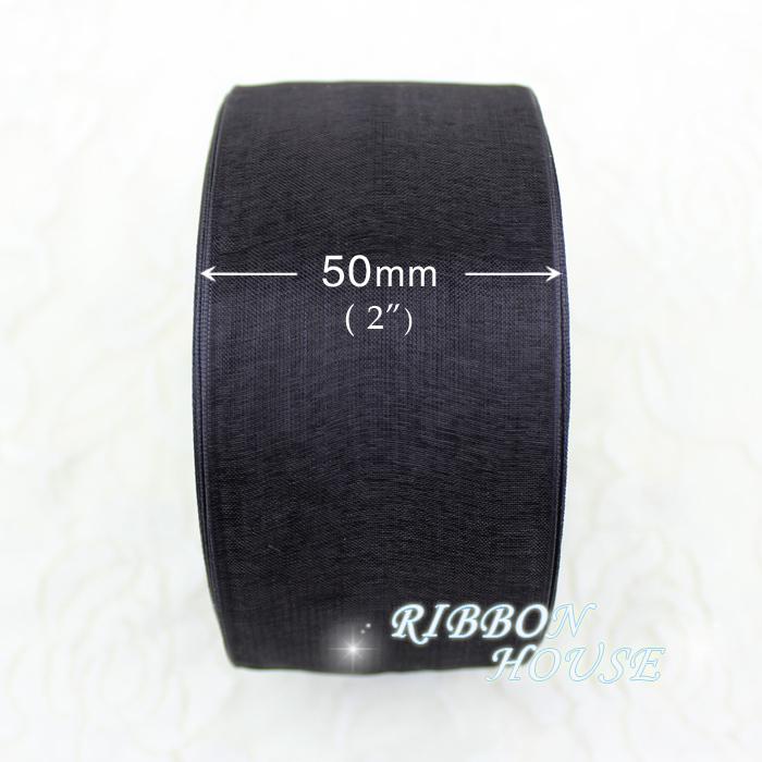 2 '' (50 mm) Schwarze Organzaband Großhandel Geschenkverpackung Dekoration Weihnachtsband