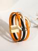 ALLYES Modisches Hohlkreis Wickel Lederarmband für Damen Gothic Punk Mehrlagige Orange Schwarze Armbänder Party Schmuck Geschenke