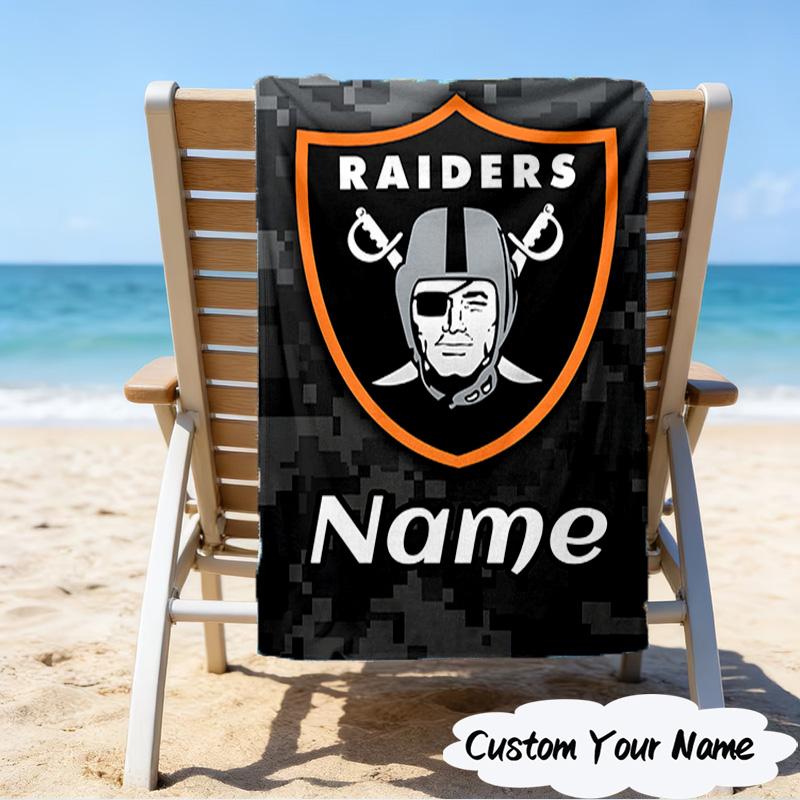 1PC Custom Name Beach Towel Oakland Raiders Fan Gear Beach Towel, Suitable for Camping, Travel, Beach Accessories, Super Absorbent, Family Gift