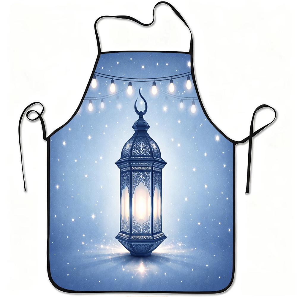 1pc of an Apron Featuring a Ramadan Lantern And Night Sky Design, Made from Durable And Easy-To-Clean Polyester, with an Adjustable Waistband, Suitabl