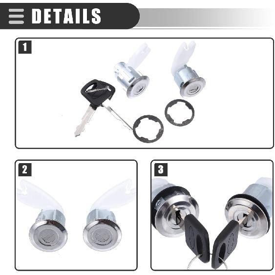 Motoforti Door Lock Cylinder Kit, for Ford Explorer 1992-1995, Metal, with 2 Keys, F2UZ1522050A, Black Silver Tone, 1 Set