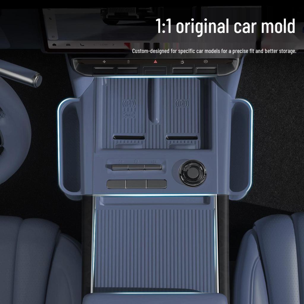 Zeekr 9X Center Console Storage Box: Silicone Upgrade with Full Wrap and Partitioning Interior Organizer.