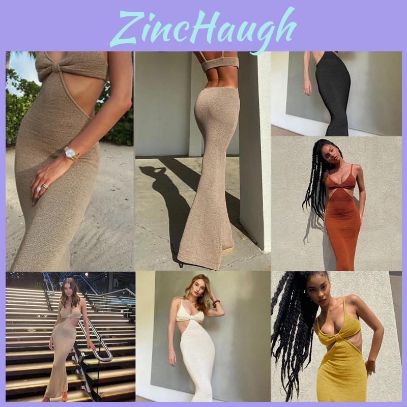 Maxi Vestito Spaghetto Spallina Svuotato Bodycon Vestito Schiena Scoperta Cut Out Vestito Avvolgente