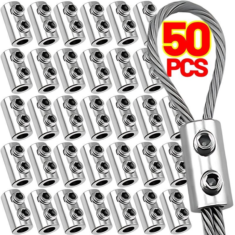 50/1PCS Steel Wire Rope Clamp Anti Slip Heavy-Duty Copper Clip Double Hole Suspension Cable Clamp Adjustable Hardware Fastener