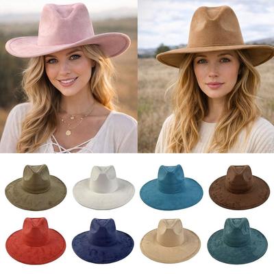 Artificial Suede Western Cowboy Hat Mujer Style Felt Jazz Hats New Roll Brim Cowgirl Cap  Men Women