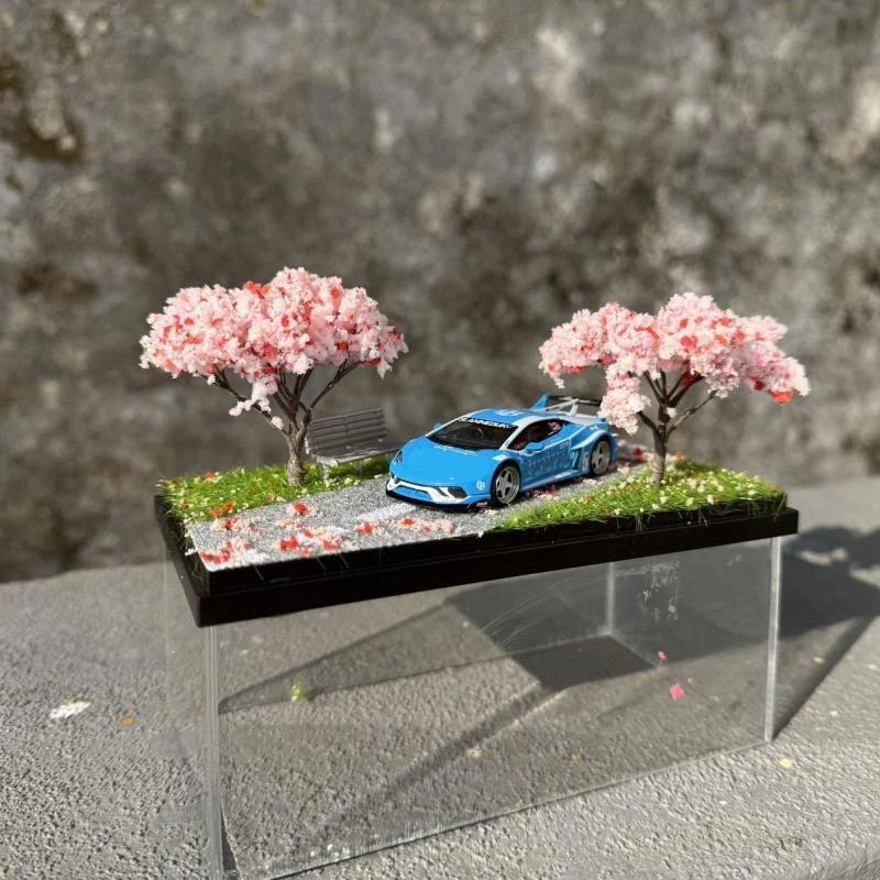1:64 Cherry Blossom Scene Acrylic Display Box Home Decor Stand Mini Ornament Shooting Scene Boys Collection Gift