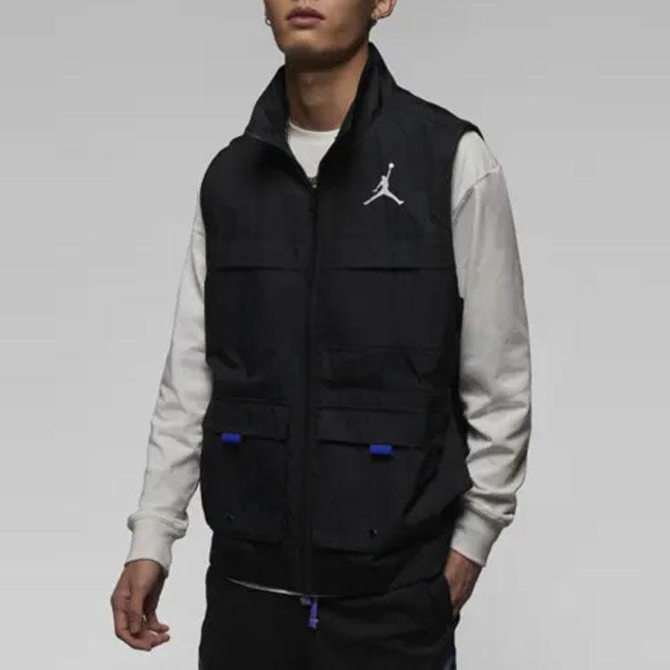 Jordan Stand Collar Zippered Utility Vest With Multiple Pockets Men Vest Black FD4800-010
