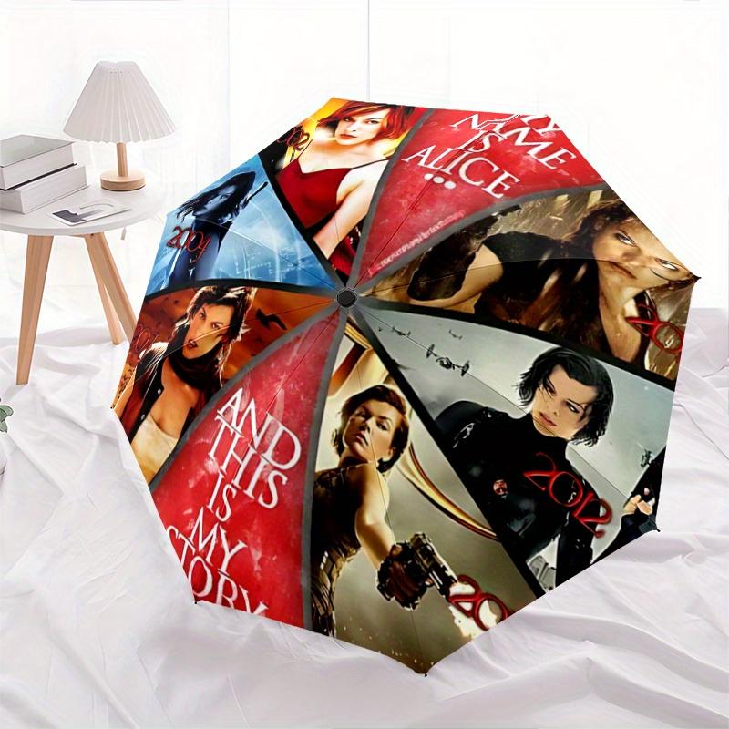 

1pc Decade of Evolution in the Resident Evil Franchise Durable Cartoon Folding Umbrella, Portable 3-Fold Compact Umbrella for Men and Women, Suit